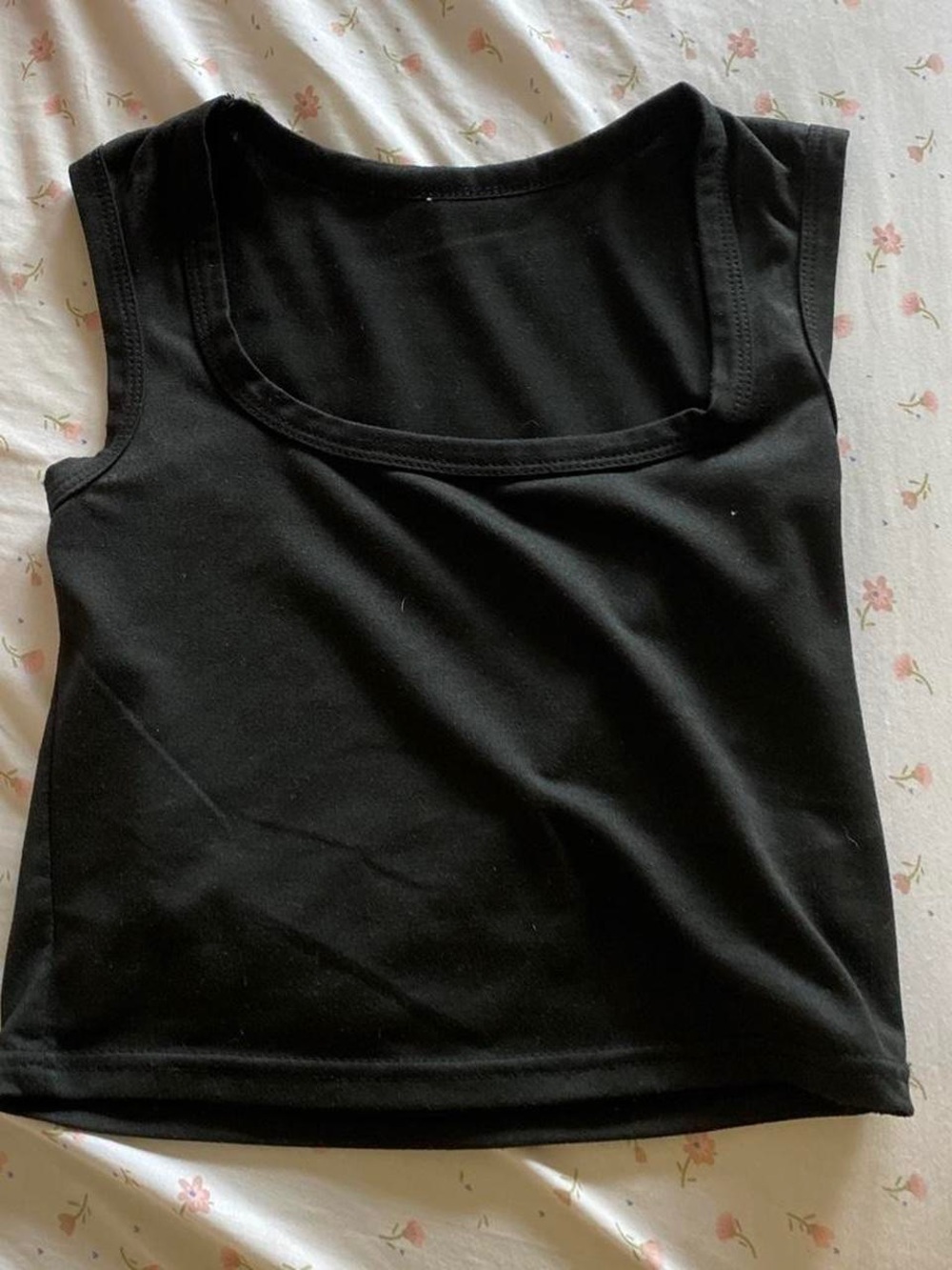 SHEIN Black Square Neck Ribbed Tank Top